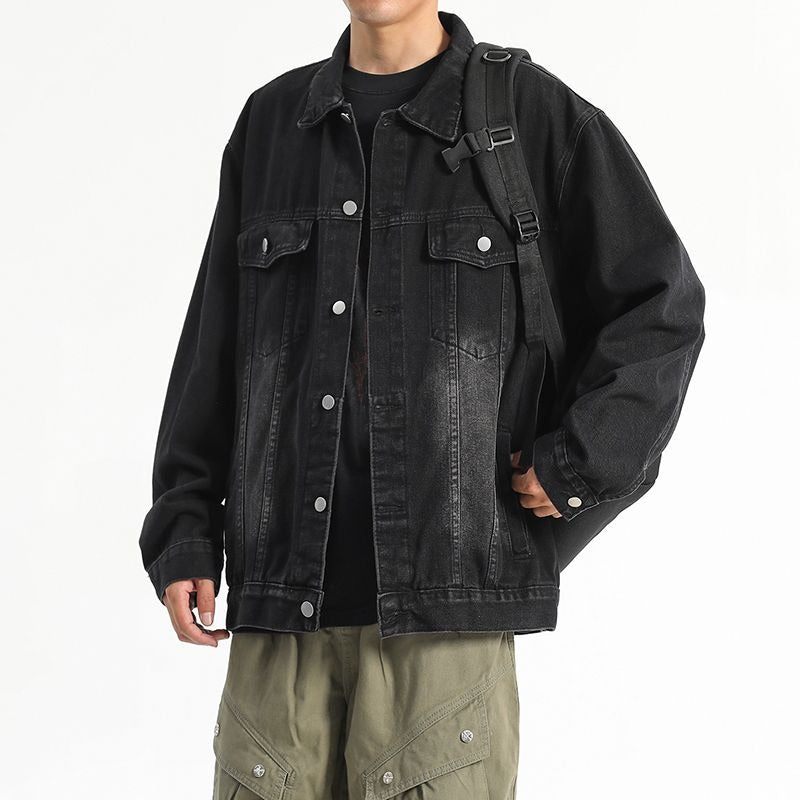 Washed Workwear Retro Denim Jacket For Men