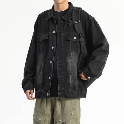 Washed Workwear Retro Denim Jacket For Men