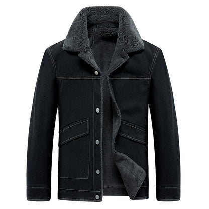 New Jacket Men's Fleece Padded Denim Thickened Cotton-padded Coat