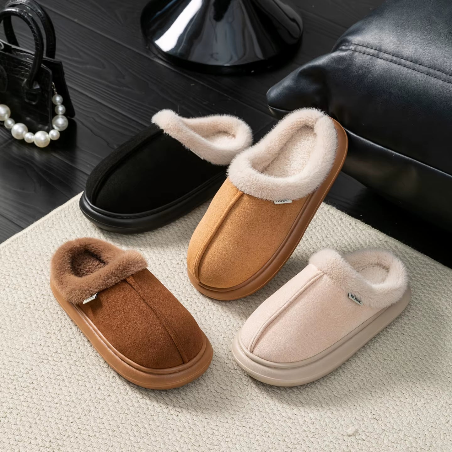 Autumn and Winter Men'S Cotton Slippers Plush Warm Thick Home Wear Non-Slip Wear-Resistant Soft Bottom Comfortable Warm Shoes