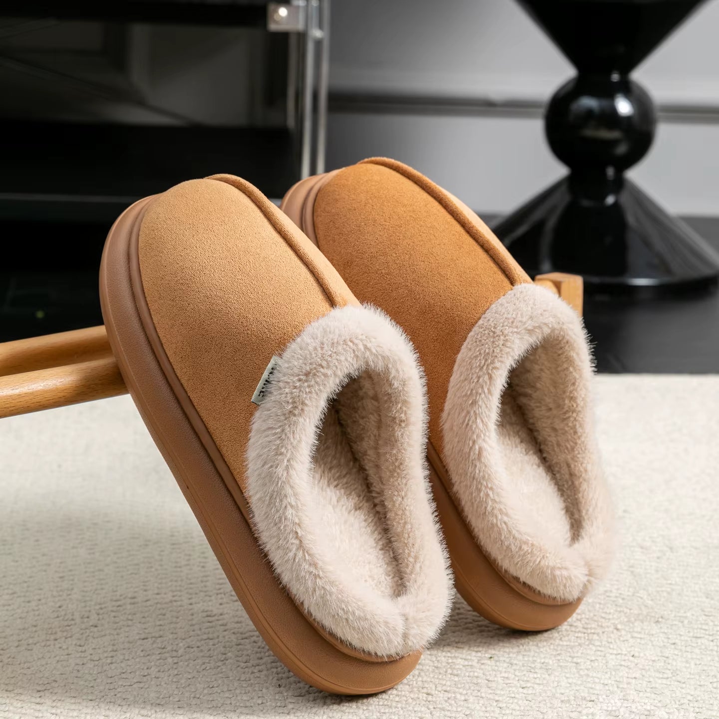 Autumn and Winter Men'S Cotton Slippers Plush Warm Thick Home Wear Non-Slip Wear-Resistant Soft Bottom Comfortable Warm Shoes