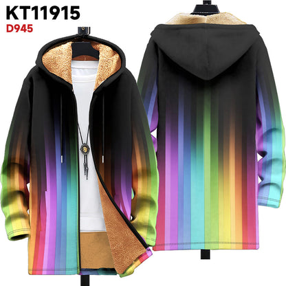 Men's Multicolor Pattern Zipper Hooded Cardigan