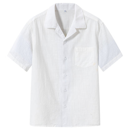 Men’s White Linen Short Sleeve Shirt – Lightweight Summer Button-Up Casual Shirt
