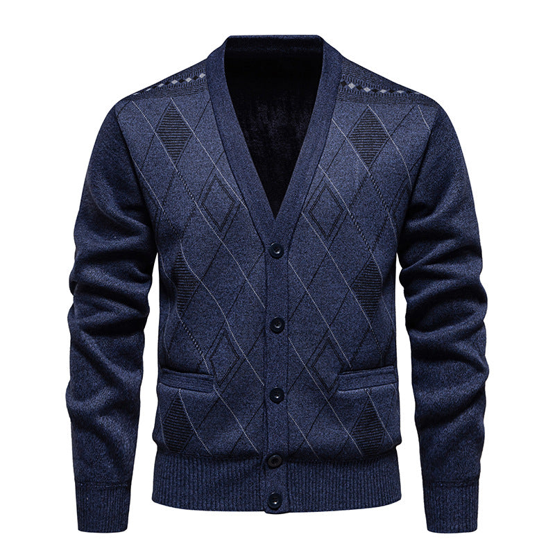 Sweater Fleece-lined Padded Cardigan Knitwear Men's Jacket Coat