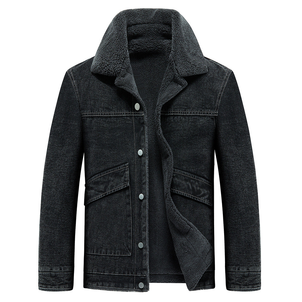 New Jacket Men's Fleece Padded Denim Thickened Cotton-padded Coat