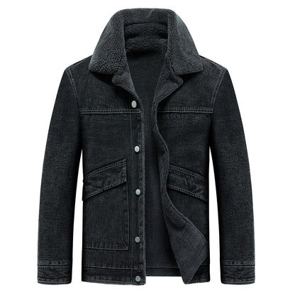 New Jacket Men's Fleece Padded Denim Thickened Cotton-padded Coat