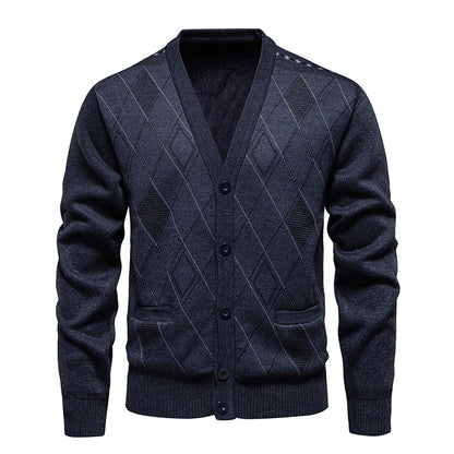 Sweater Fleece-lined Padded Cardigan Knitwear Men's Jacket Coat