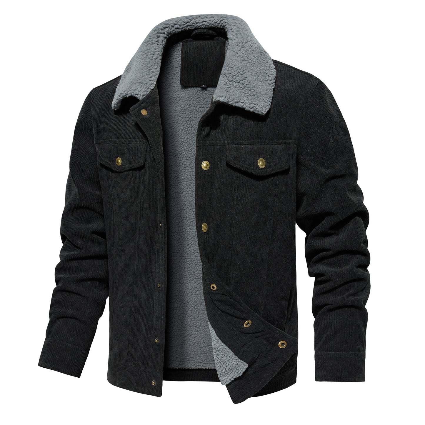 Men's Corduroy Jacket Winter Sherpa Lined Warm Thick Trucker Cargo Coat With 5 Pockets