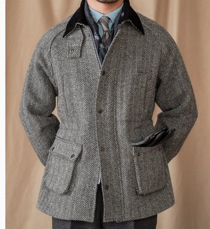 Wool Herringbone Heavy Retro Warm Jacket