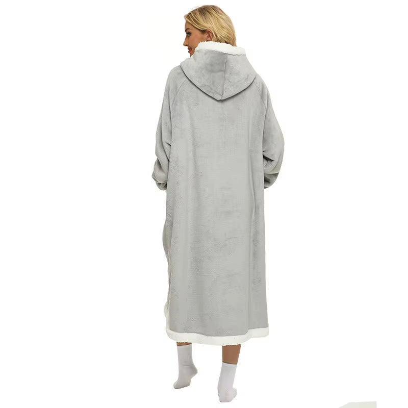 Winter Blanket Extended Vertical Pocket Fleece Lazy Blanket Flannel Lamb Wool Tv Tv Blanket Bathrobe Hooded Nightgown Casual Laz