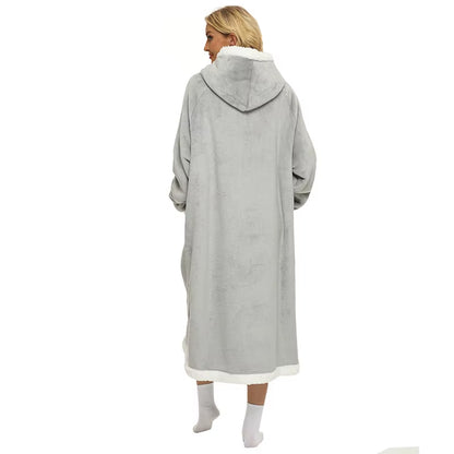 Winter Blanket Extended Vertical Pocket Fleece Lazy Blanket Flannel Lamb Wool Tv Tv Blanket Bathrobe Hooded Nightgown Casual Laz