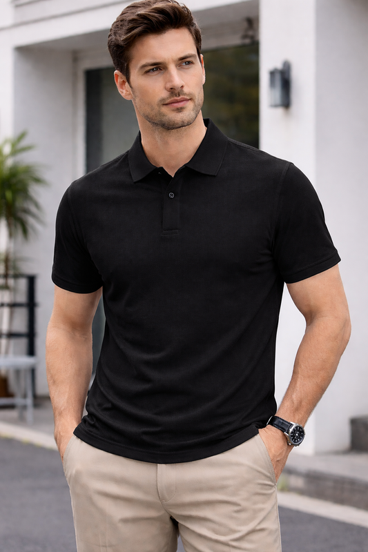 Men's Black Short Sleeve Collar Polo T-shirt