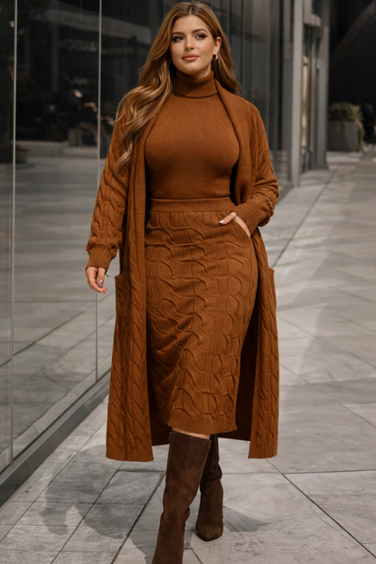 Longline Knit Cardigan Set – 3 Piece