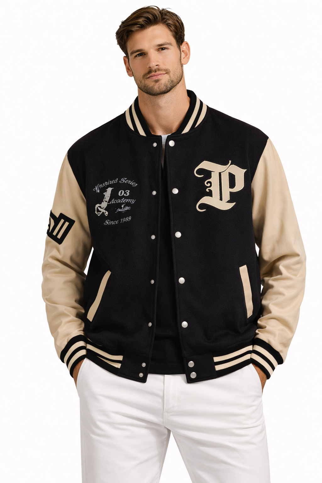 Men’s Varsity Brown Jacket – Premium Letterman College Style Bomber with Embroidery