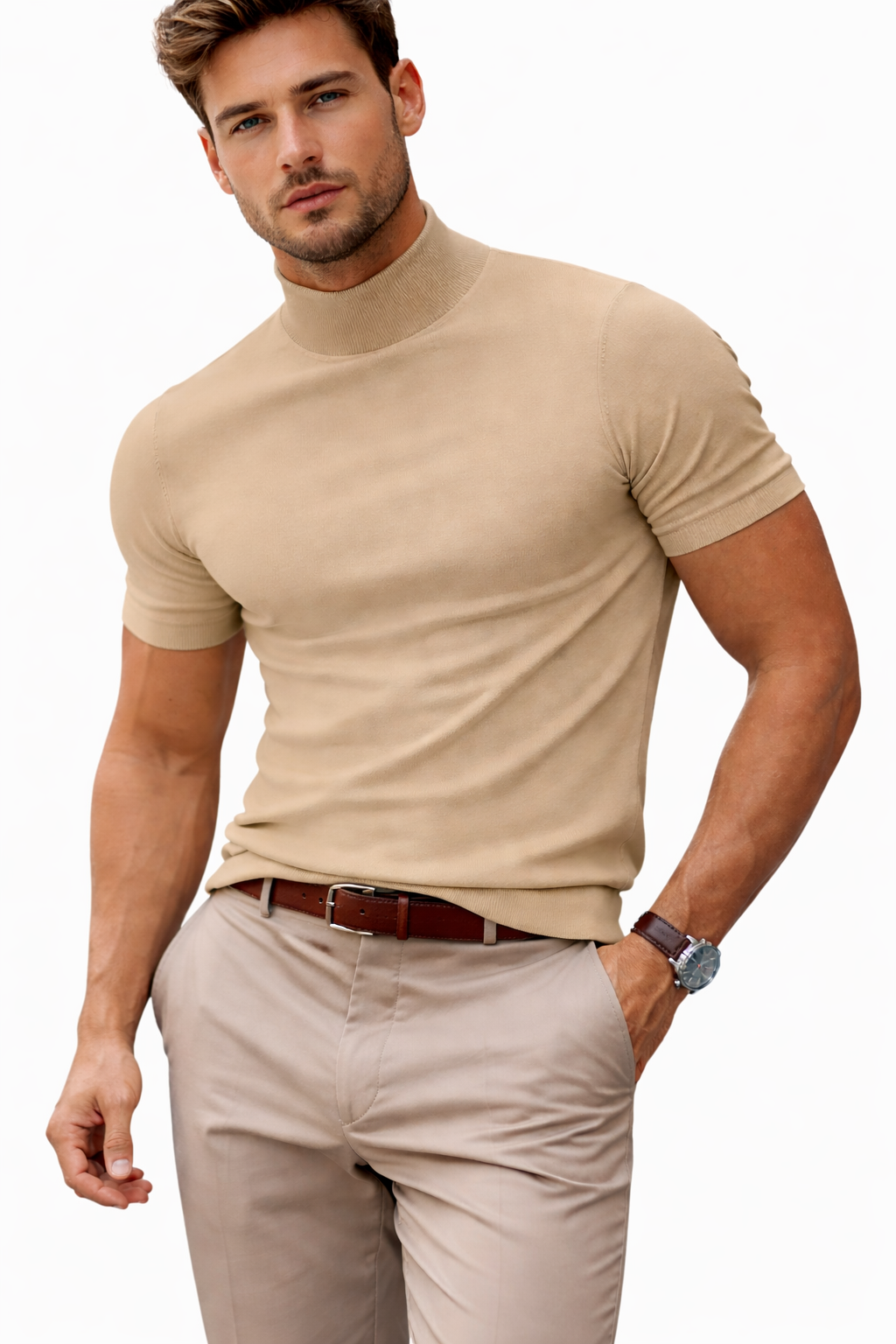 Men's Turtle Neck Short Sleeve T-Shirt