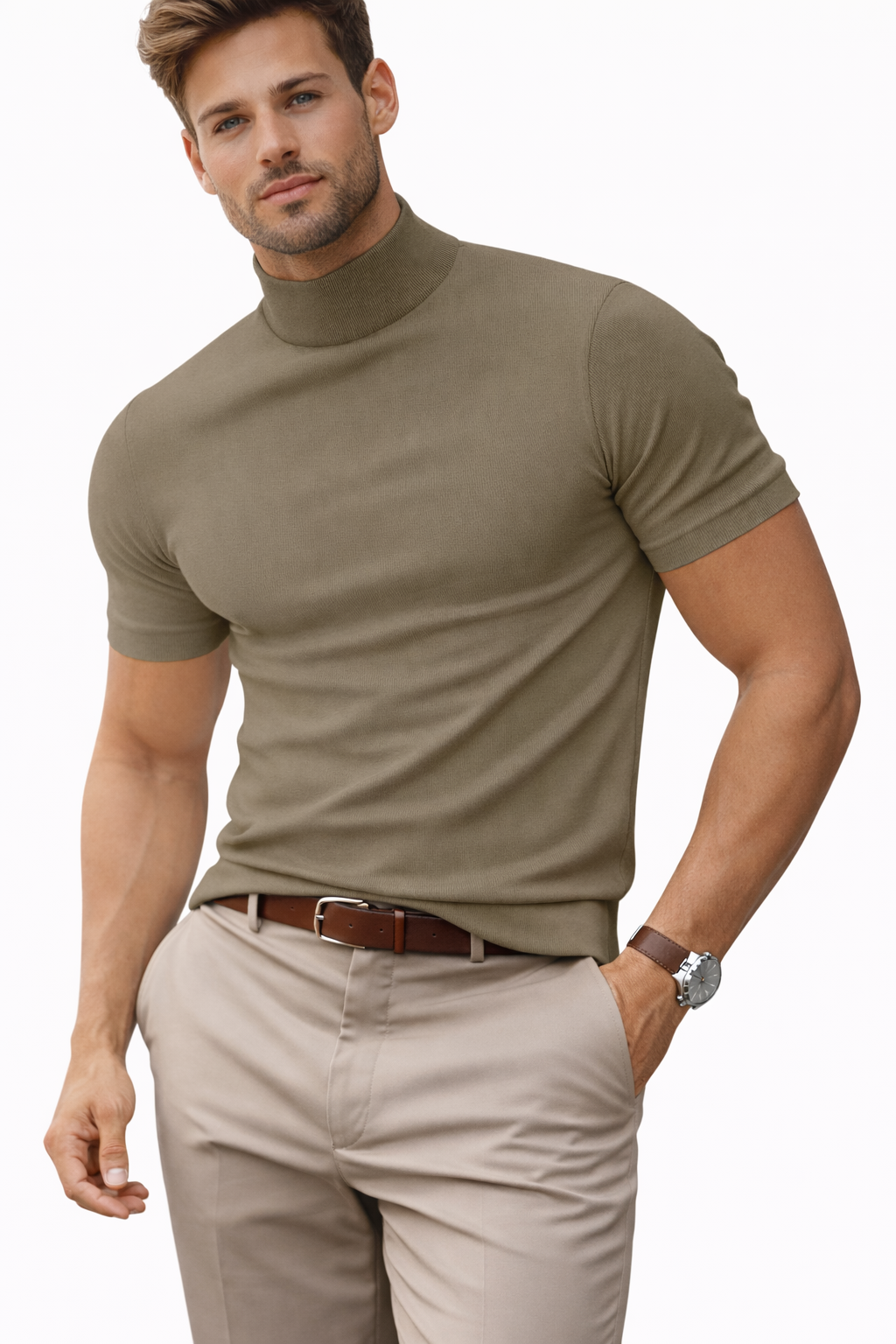 Men's Turtle Neck Short Sleeve T-Shirt