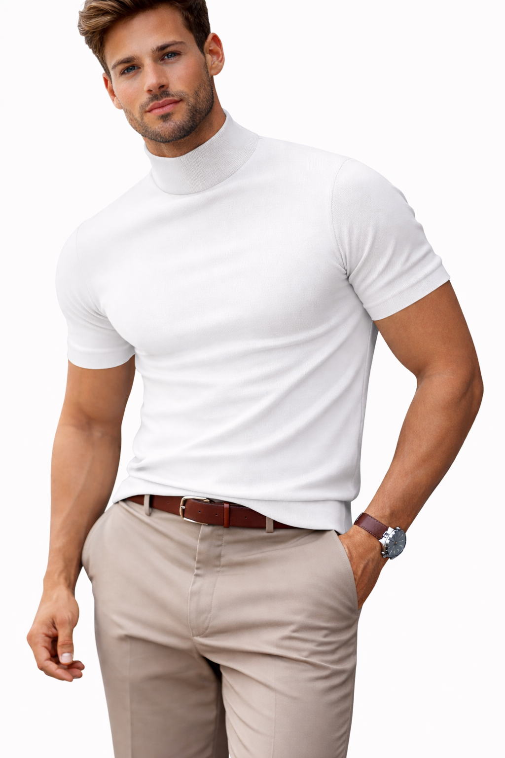 Men's Turtle Neck Short Sleeve T-Shirt
