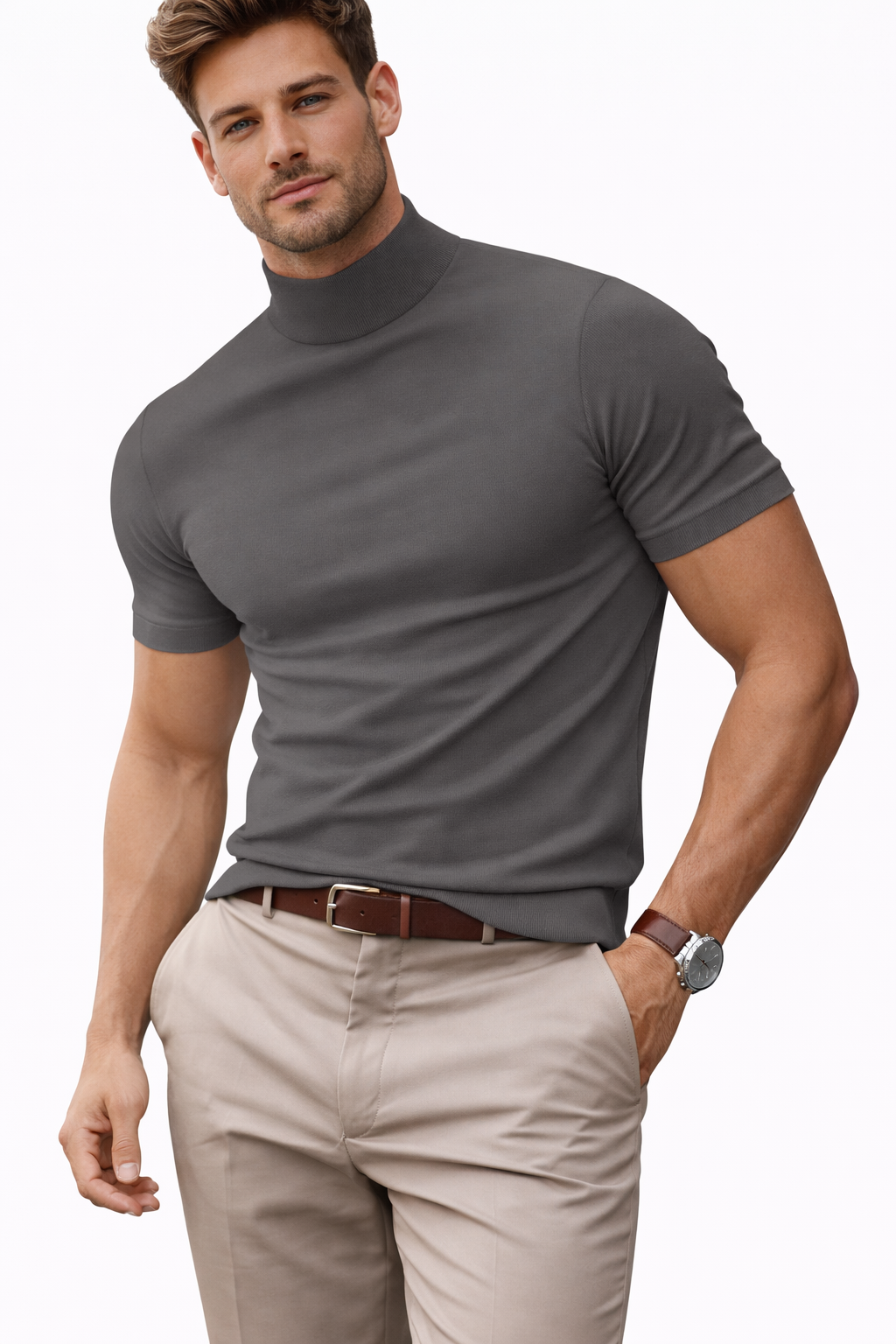Men's Turtle Neck Short Sleeve T-Shirt