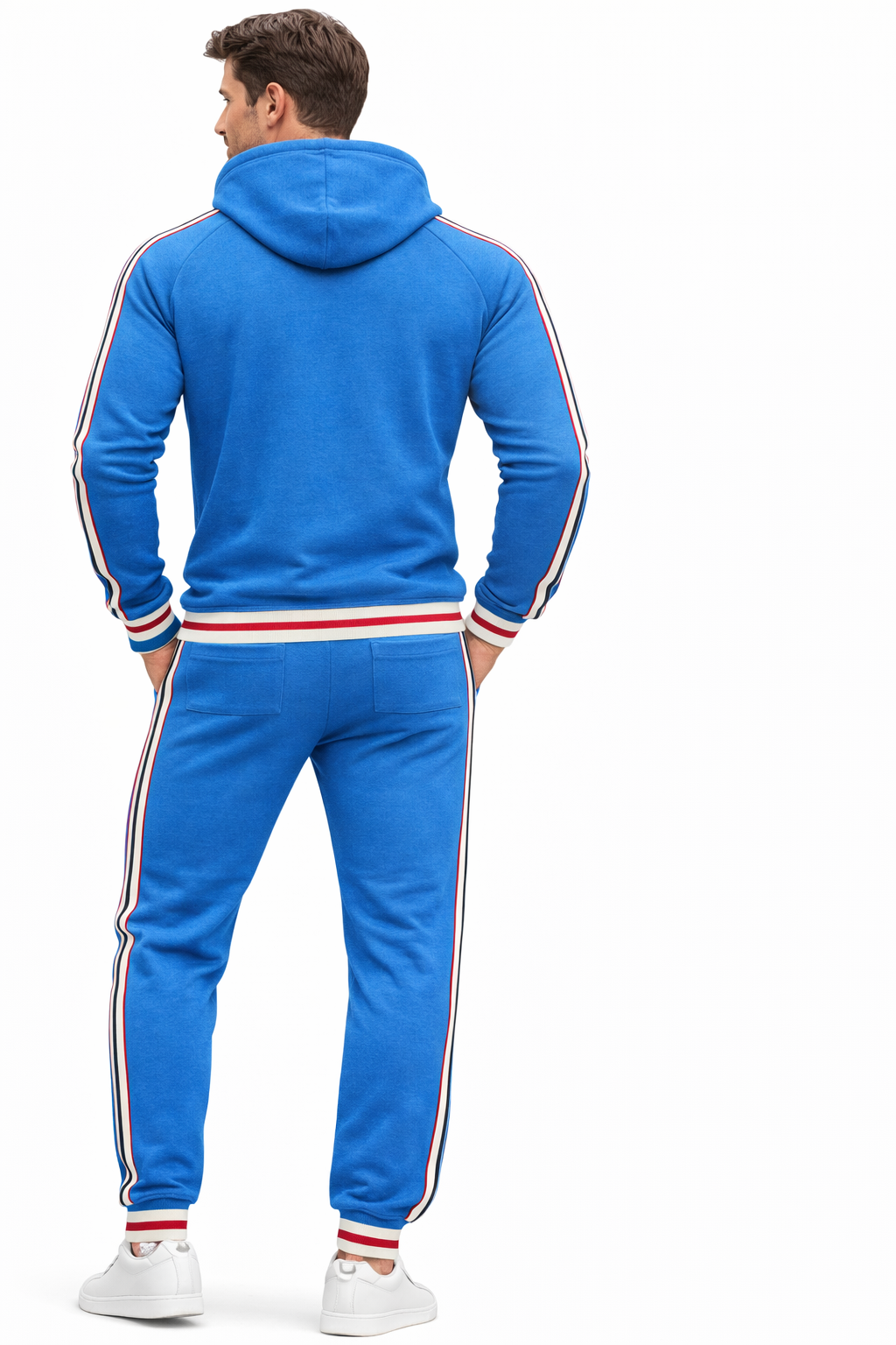 Men's Blue Zipped Hoodie Stripe Tracksuit