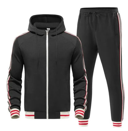 Men's Dark Gray Zipped Hoodie Stripe Tracksuit