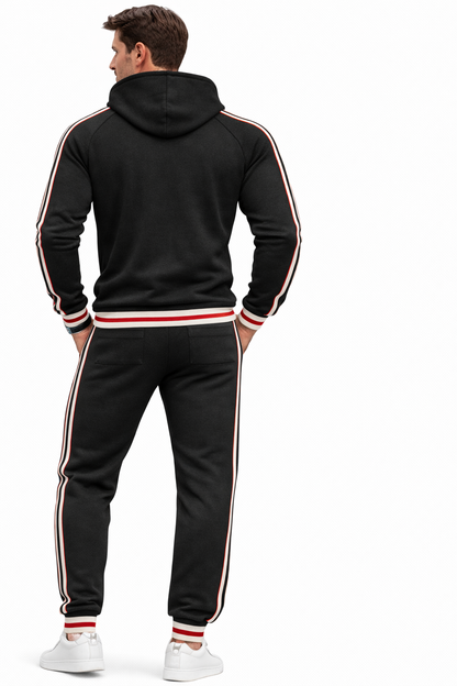 Men's Black Zipped Hoodie Stripe Tracksuit