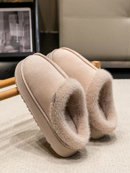 Women'S Warm Plush Lined Slippers with Thick Sole, Lightweight Comfortable Slip-On House Shoes for Indoor and Outdoor Wear, Luxurious Style, Autumn/Winter