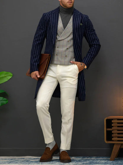 Striped Single-Breasted Overcoat