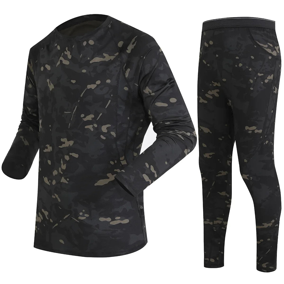 Men's Thermal Fleece Underwear Set for Outdoor Sports Quick Dry Tactical Camo Uniform Winter Training Slim Fit Cycling Tracksuit
