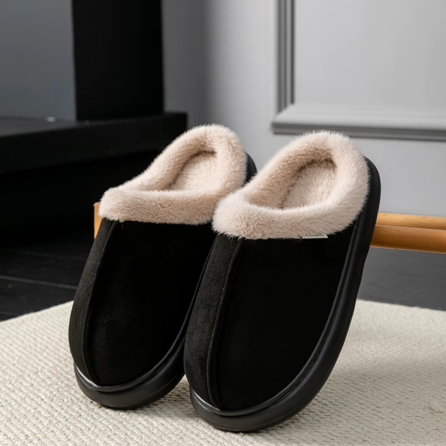 Autumn and Winter Men'S Cotton Slippers Plush Warm Thick Home Wear Non-Slip Wear-Resistant Soft Bottom Comfortable Warm Shoes
