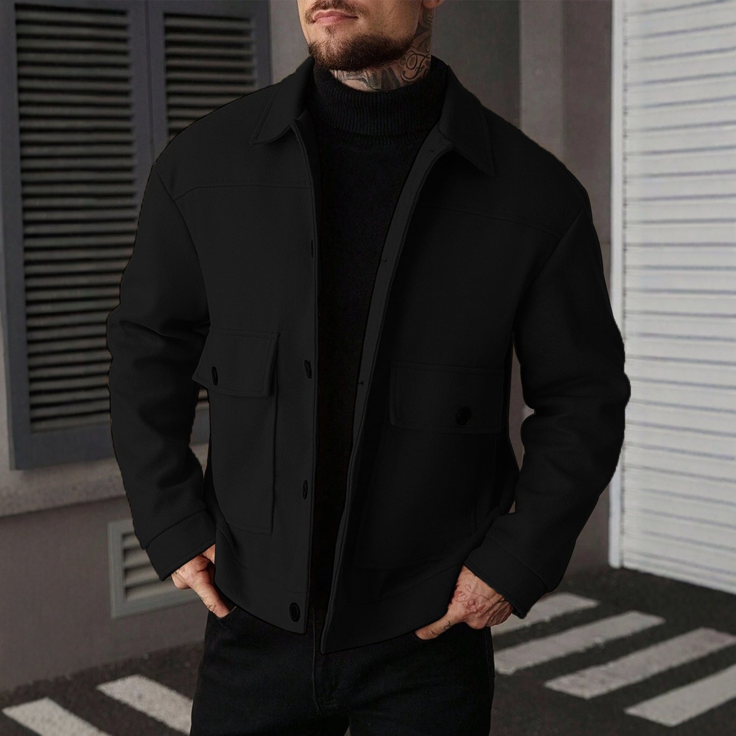 Men's Lapel Jacket Workwear Style Short Top