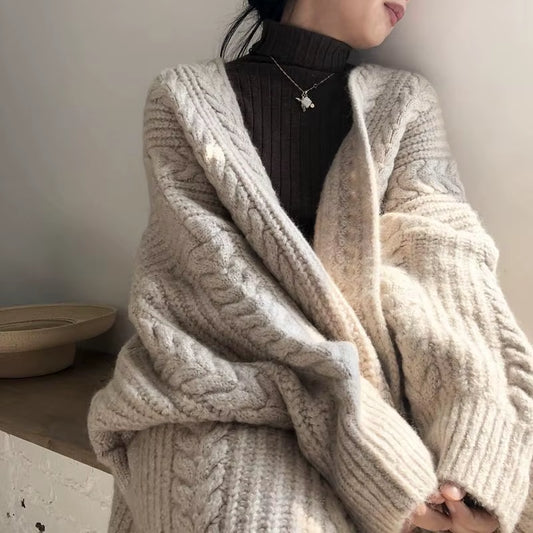 LMQ NEW Women Korean Casual Long Sweater Cardigan Soft Comfortable Solid Free Size Loose Long Sleeve Female Bat Sleeve Knitted