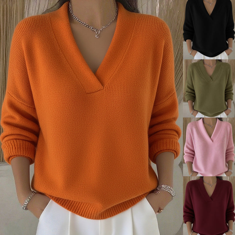 Casual V-neck Long Sleeve Women's Knitted Sweater