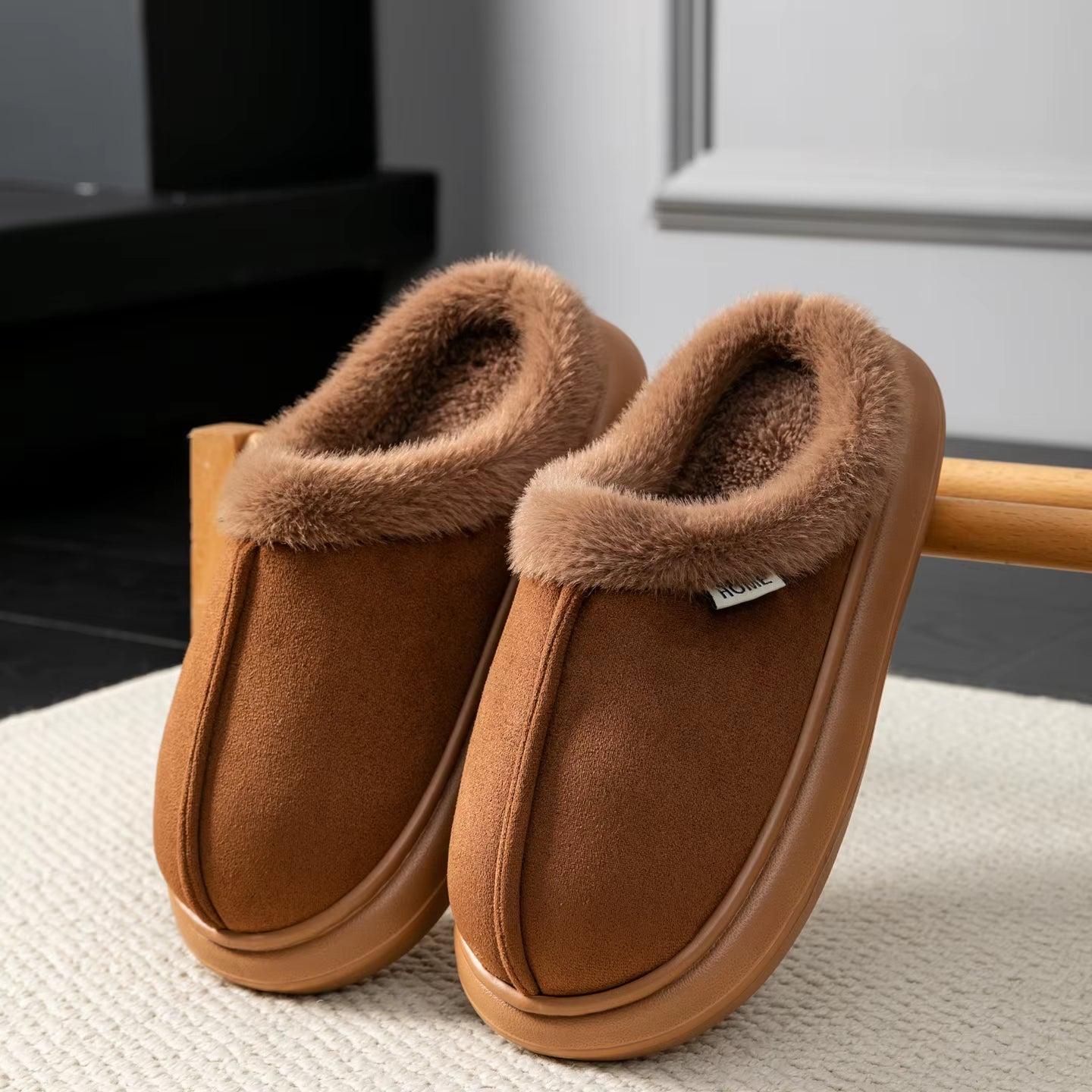 Autumn and Winter Men'S Cotton Slippers Plush Warm Thick Home Wear Non-Slip Wear-Resistant Soft Bottom Comfortable Warm Shoes
