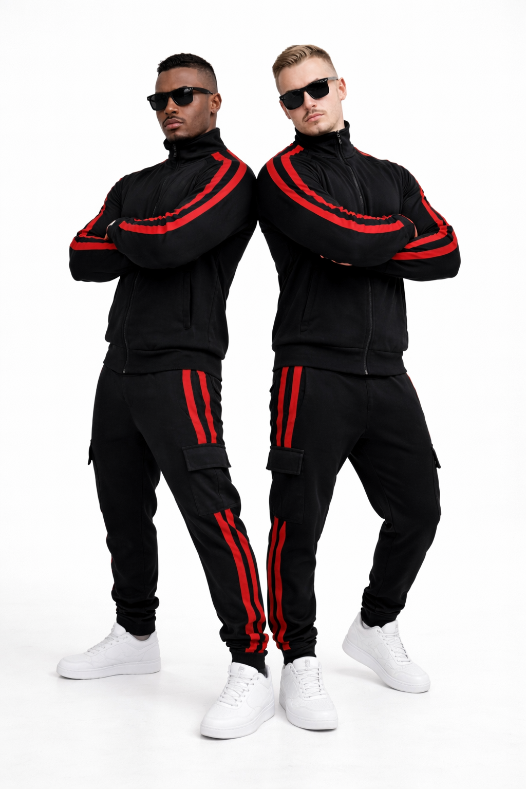 Premium Black & Red Stripe Tracksuit Set – Streetwear Athletic Fit