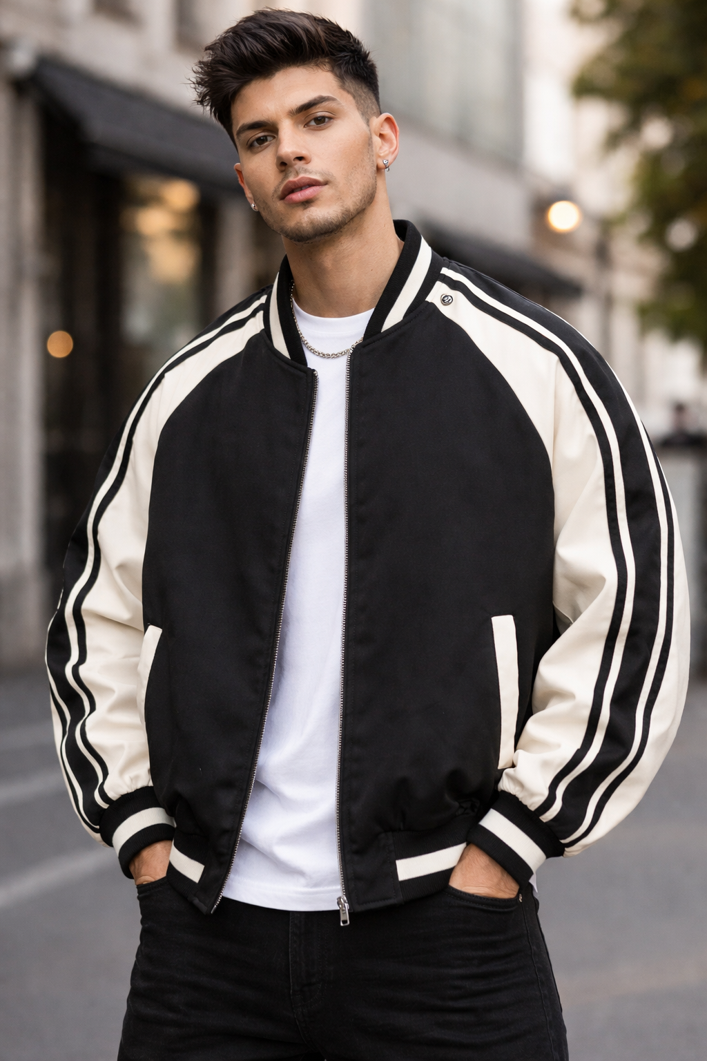 Striped Baseball Collar Jacket