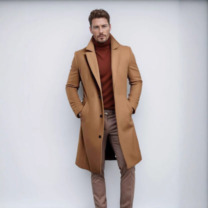 Men's Mid-length Solid Color Autumn And Winter Woolen Coat