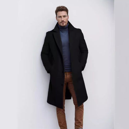 Men's Mid-length Solid Color Autumn And Winter Woolen Coat