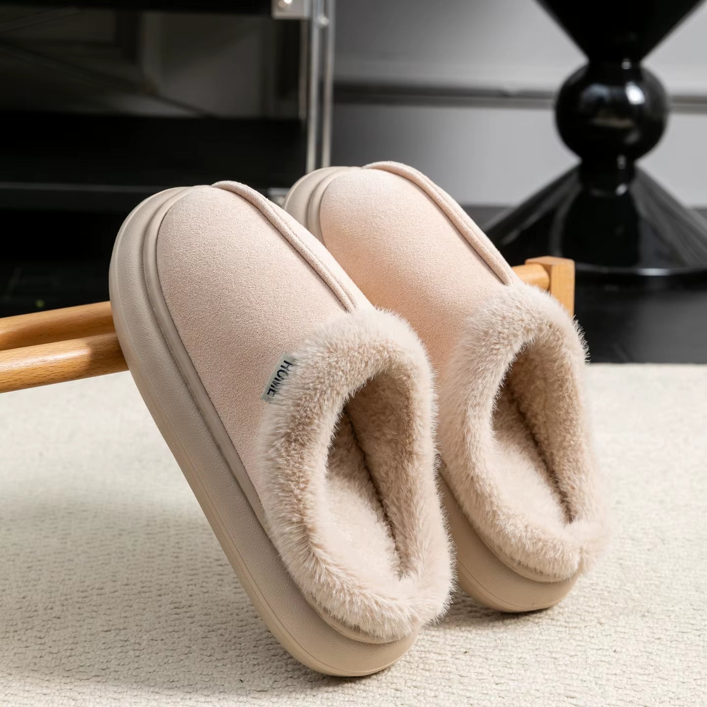 Autumn and Winter Men'S Cotton Slippers Plush Warm Thick Home Wear Non-Slip Wear-Resistant Soft Bottom Comfortable Warm Shoes