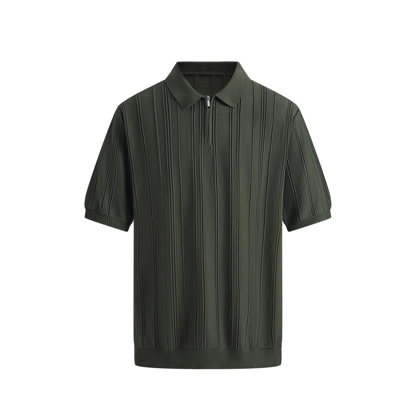 Men’s Textured Knit Zip Polo Shirt – Slim Fit Short Sleeve Summer Smart Casual Top
