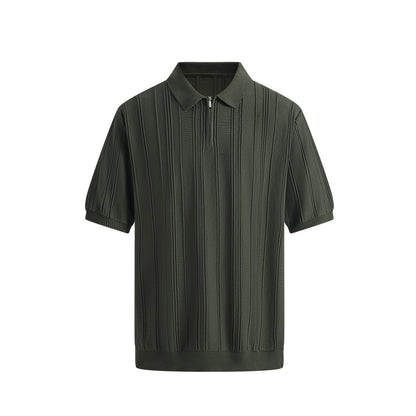 Men’s Textured Knit Zip Polo Shirt – Slim Fit Short Sleeve Summer Smart Casual Top