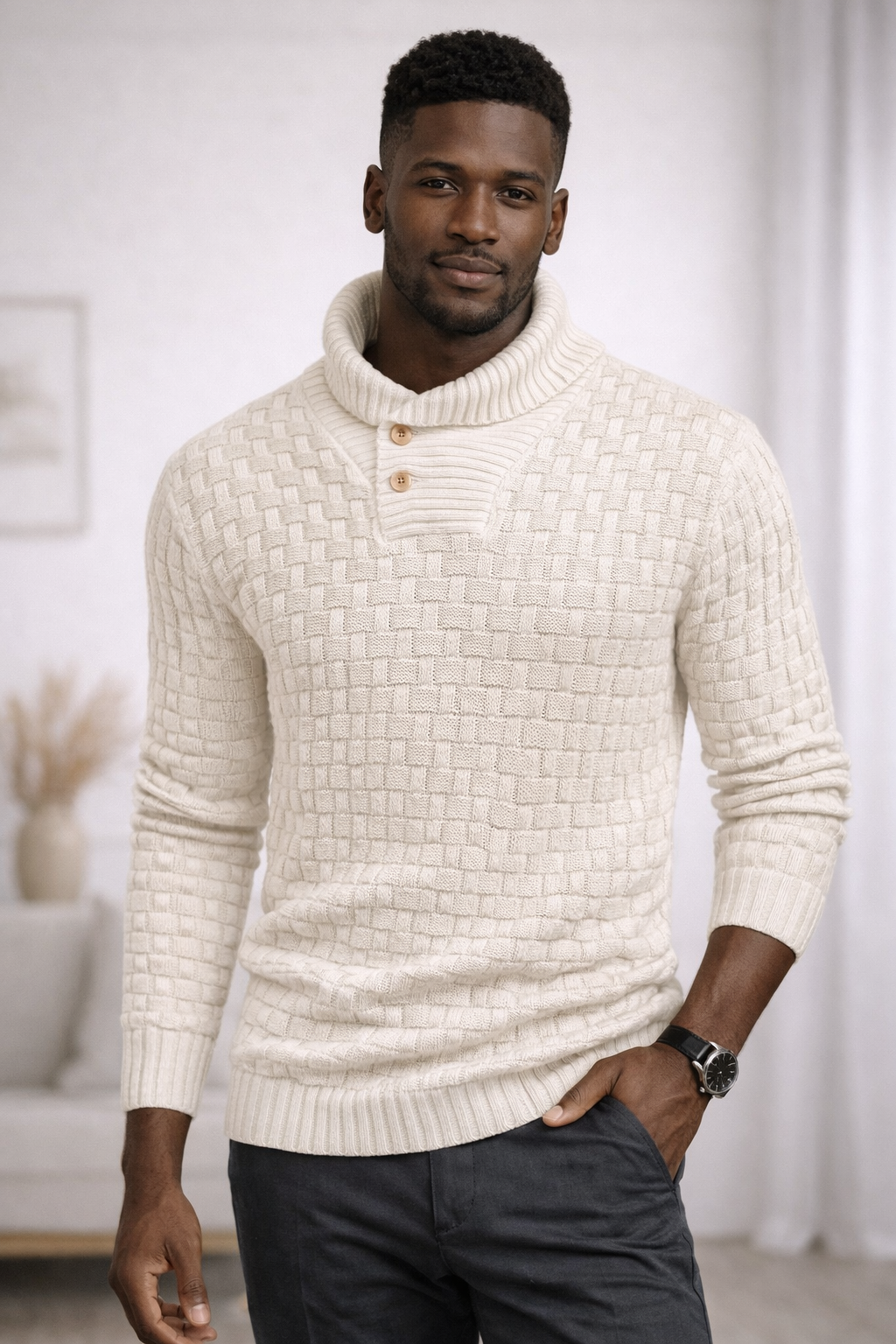 Knit Shawl-Collar Sweater