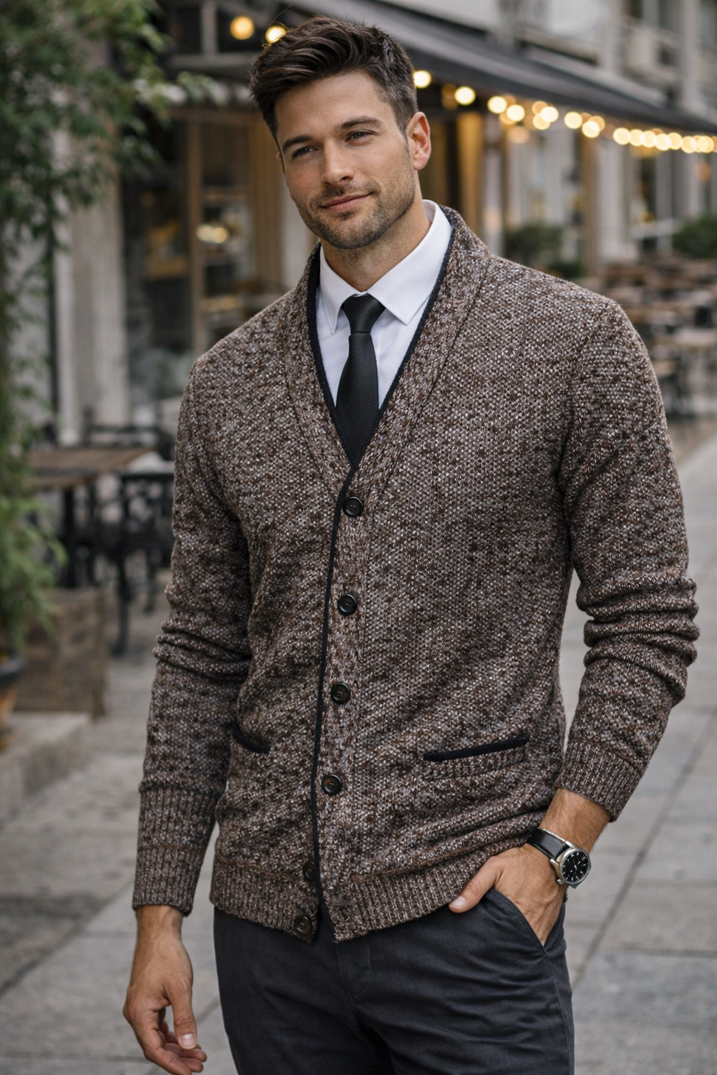 Fleece-Lined Knit Cardigan