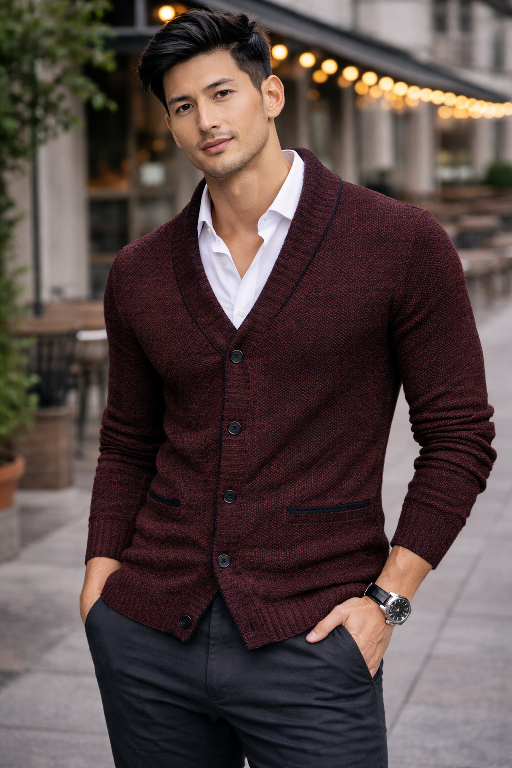 Fleece-Lined Knit Cardigan