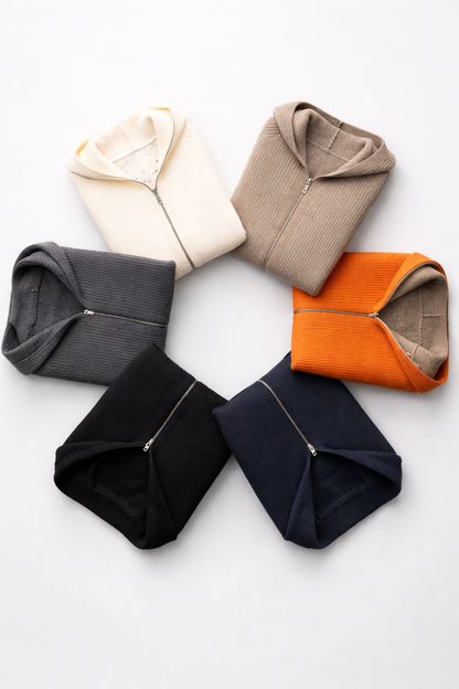 Ribbed Zip Hoodie Cardigan
