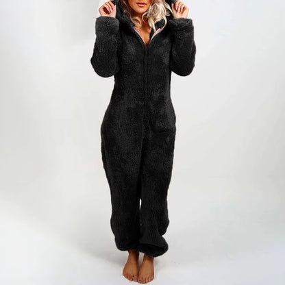 Women'S Plush Romper Autumn Winter Flannel Pajamas Long-Sleeve Zipper High Neck Hat Keep Warm Girl’S Clothes Sleepwear Homewear