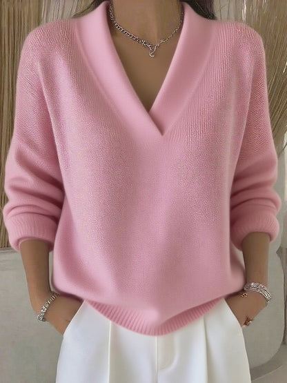 Casual V-neck Long Sleeve Women's Knitted Sweater