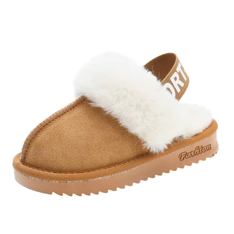 Children Toes Wrapped Plush Slippers Kids Classic Slippers Winter anti Slip Thick Soled Girls Fur Cotton Shoes Britain Style