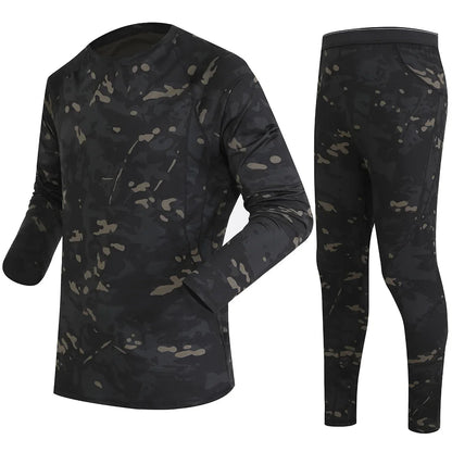 Men's Thermal Fleece Underwear Set for Outdoor Sports Quick Dry Tactical Camo Uniform Winter Training Slim Fit Cycling Tracksuit