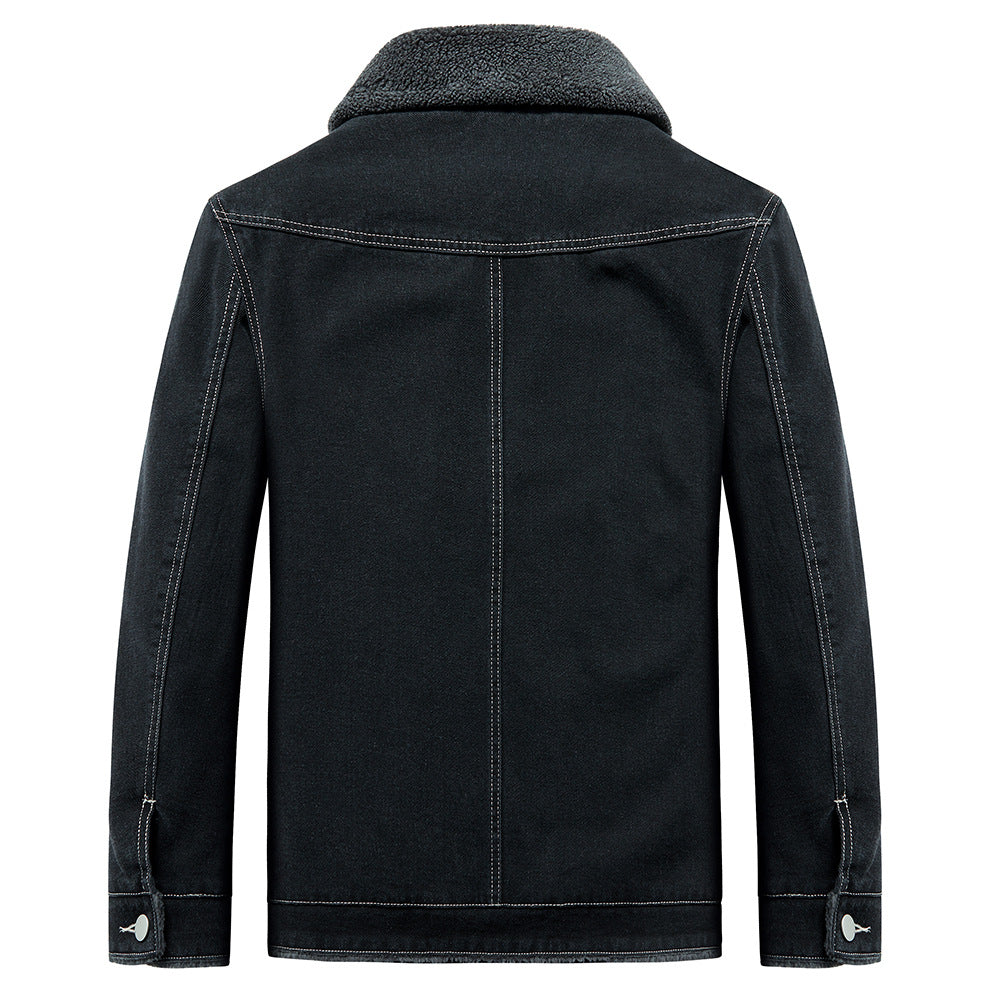 New Jacket Men's Fleece Padded Denim Thickened Cotton-padded Coat
