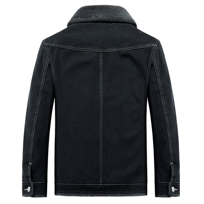 New Jacket Men's Fleece Padded Denim Thickened Cotton-padded Coat